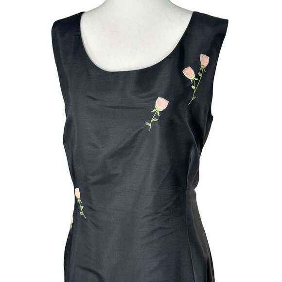 Rena Rowan 100% Silk Womens Dress Plus Size 20W Black Sleeveless Embroidered - Picture 3 of 9